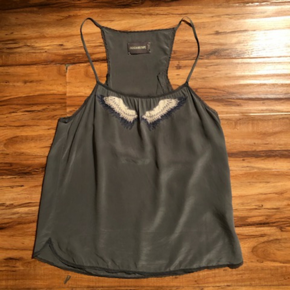 ZADIG & VOLTAIRE Silk Camisole Cami Cheri Wings Grey small